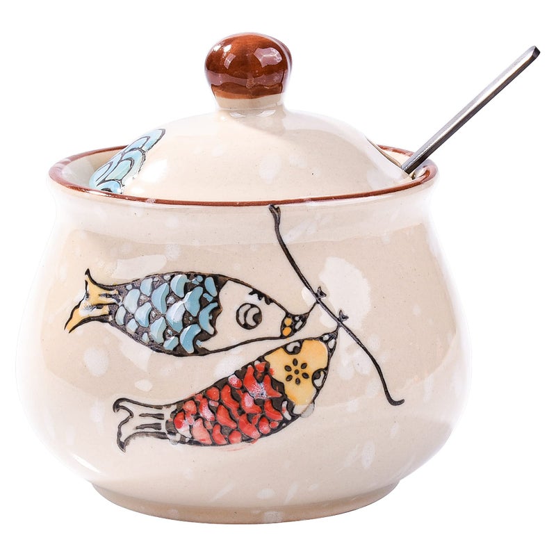 LMRLCS Ceramic Sugar Bowl with Lid and Spoon Japanese Sugar Bowl with Spoon and Lid Style 3