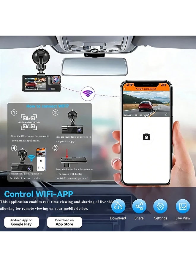 Three-lens 1080P high-definition car recorder with infrared night vision and APP connectivity for parking monitoring integrated unit - Image 4