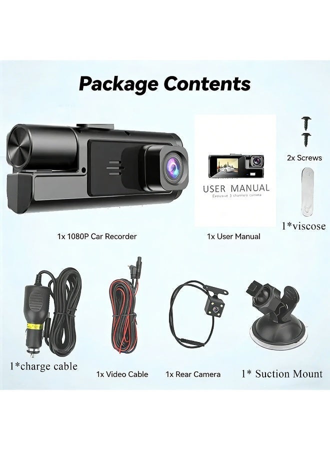 Three-lens 1080P high-definition car recorder with infrared night vision and APP connectivity for parking monitoring integrated unit - Image 2