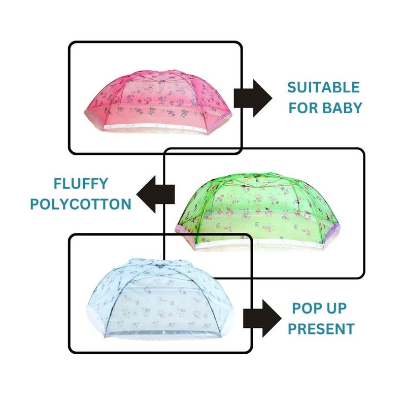 FARMER KING MAT Umbrella Style Baby Mosquito Net | Full Cover Protection for 0-3 Years | Foldable, Breathable, Portable Baby Net for Newborns & Infants (Blue) - Image 2