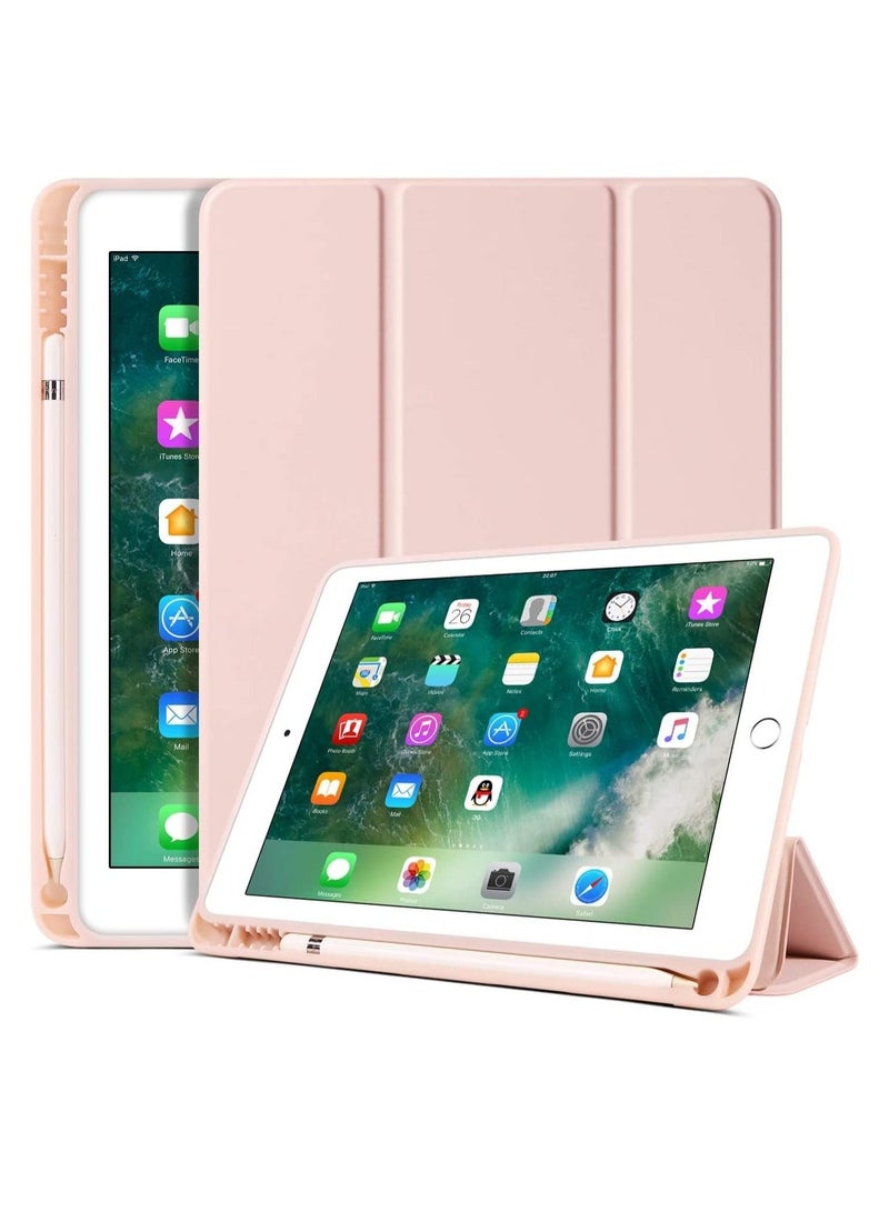 iPad 6th Generation Case, iPad 5th Generation Case with Pencil Holder, Premium Folio Folding Stand Smart Auto Wake/Sleep Case Cover for Apple iPad 9.7 Inch 2018/2017 (Pink) - Image 1