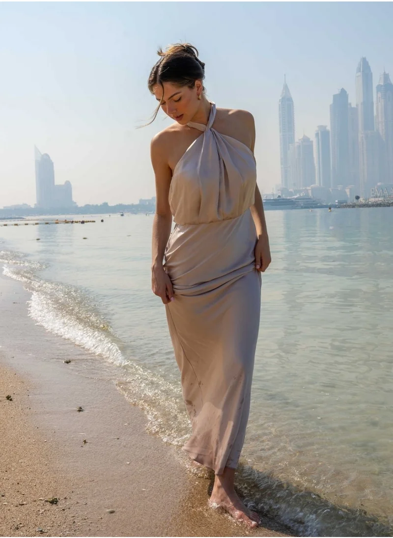 Style Cheat Twist Neck Satin Maxi Dress