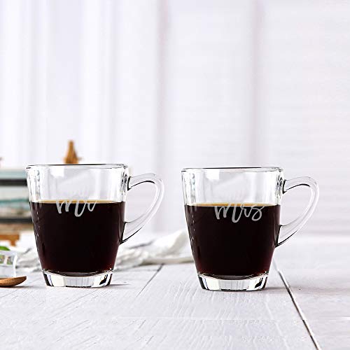 Incrizma Mr and Mrs Engraved Glass Coffee Mug Set | Hand Etched Glass Mug Set of 2 - 300 ml - Image 1