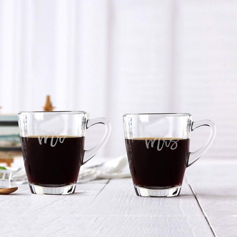 Incrizma Mr and Mrs Engraved Glass Coffee Mug Set | Hand Etched Glass Mug Set of 2 - 300 ml - Image 3