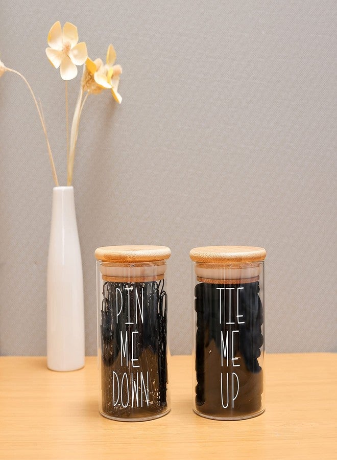 MOMEEMO Apothecary Jars with Lids for Bathroom Storage Organizer, Hair Tie Organizer & Bobby Pin Holder are Great for Bamboo Bathroom Accessories. (Hair Ties & Pins) - Image 5