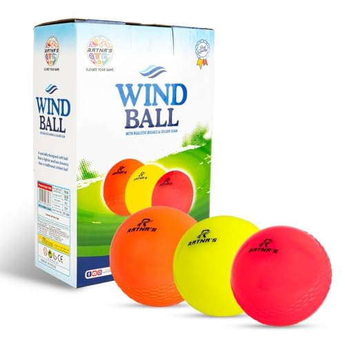 RATNA'S Synthetic Material Wind Ball 6 Pcs for Cricket, Soft Lightweight Balls with Realistic Colour Seam, for Kids 5+ Years, Multicolor - Image 1