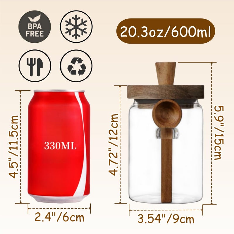 ANSQU Glass Jar with Wooden Lid and Spoon, 20.3oz Food Storage Containers Coffee Jar Coffee Grounds Container, Glass Food Storage Canister (1 Pack) - Image 2