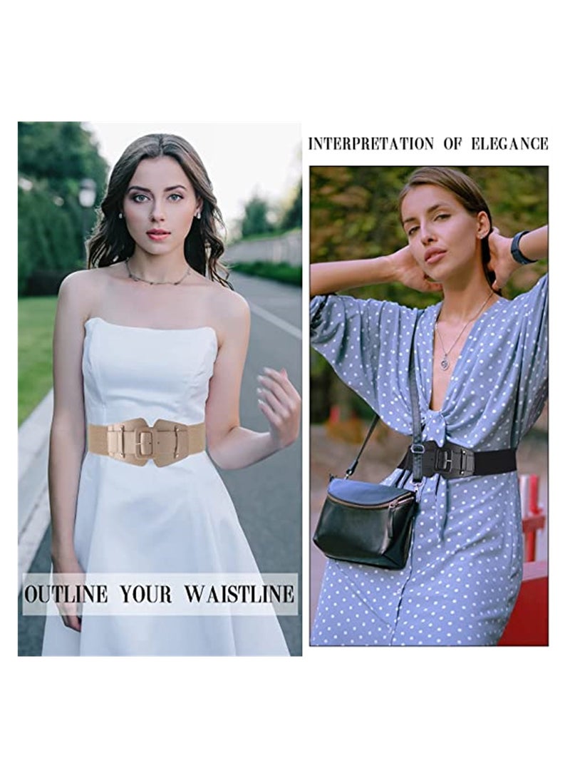 Fashionable Women's Stretchy Retro Wide Belt 2 Pieces Vintage Chunky Buckle Waist Cinch Belt for Dresses and Coats - Image 5