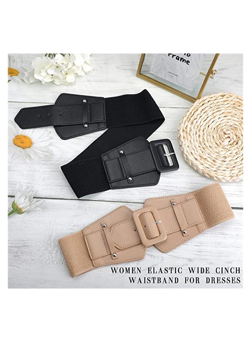 Fashionable Women's Stretchy Retro Wide Belt 2 Pieces Vintage Chunky Buckle Waist Cinch Belt for Dresses and Coats - Image 4