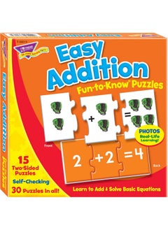 Trend Enterprises : Fun-To-Know Puzzles: Easy Addition, Learn To Add & Solve Basic Equations, 15 Three-Piece Two-Sided Puzzles, Self-Checking, 30 Puzzles Total, For Ages 4 And Up  - Image 1