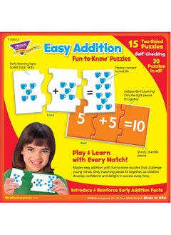 Trend Enterprises : Fun-To-Know Puzzles: Easy Addition, Learn To Add & Solve Basic Equations, 15 Three-Piece Two-Sided Puzzles, Self-Checking, 30 Puzzles Total, For Ages 4 And Up  - Image 2