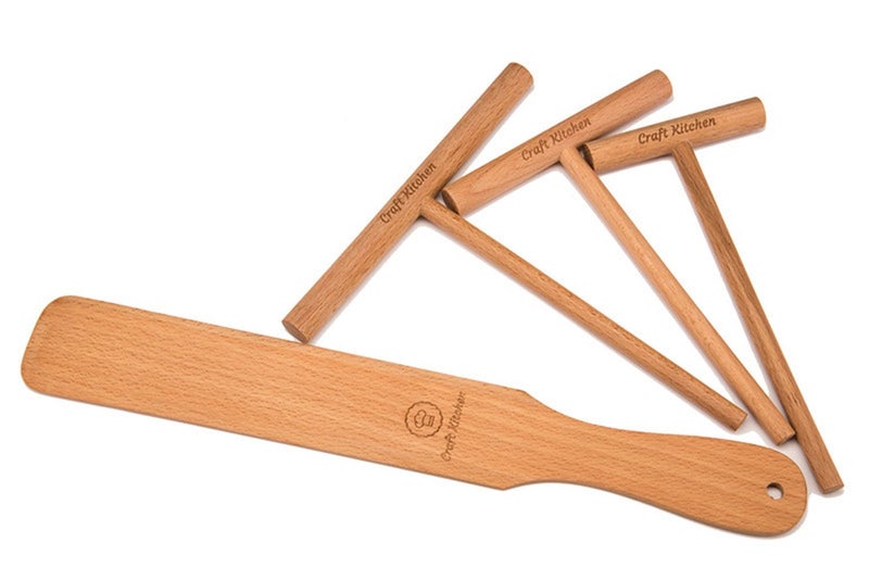 KitchenCraft Craft Kitchen Crepe Spreader and Spatula Set - 4 Piece (Crepe Spatula 14" and 3.5", 5", 7" Crepe Spreaders) All Natural Beechwood and Finish - Comfortable Sizes Will Fit Any Crepe Pan - Made - Image 1
