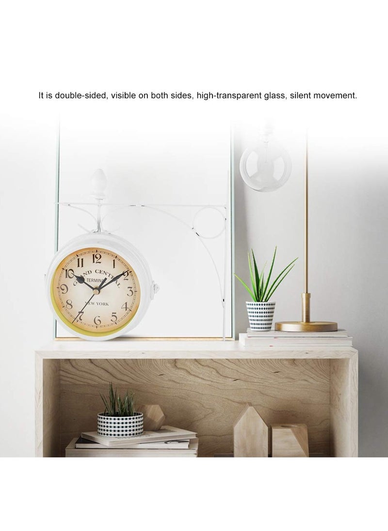 SYOSI - Double Sided Wall Clock  Two Faces Clock Garden Clock Outdoor Clock 8.6inch Retro Double-Sided Wall Clock Full Mold Die Casting  Vintage Hanging Clock for Indoor Outdoors Garden Décor  White - Image 1