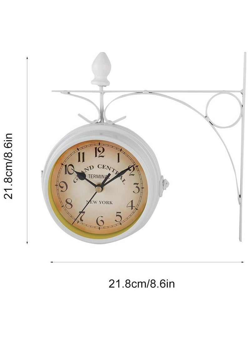 SYOSI - Double Sided Wall Clock  Two Faces Clock Garden Clock Outdoor Clock 8.6inch Retro Double-Sided Wall Clock Full Mold Die Casting  Vintage Hanging Clock for Indoor Outdoors Garden Décor  White - Image 1