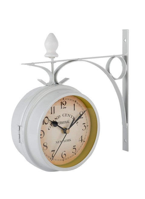 Double Sided Wall Clock  Two Faces Clock Garden Clock Outdoor Clock 8.6inch Retro Double-Sided Wall Clock Full Mold Die Casting  Vintage Hanging Clock for Indoor Outdoors Garden Décor  White