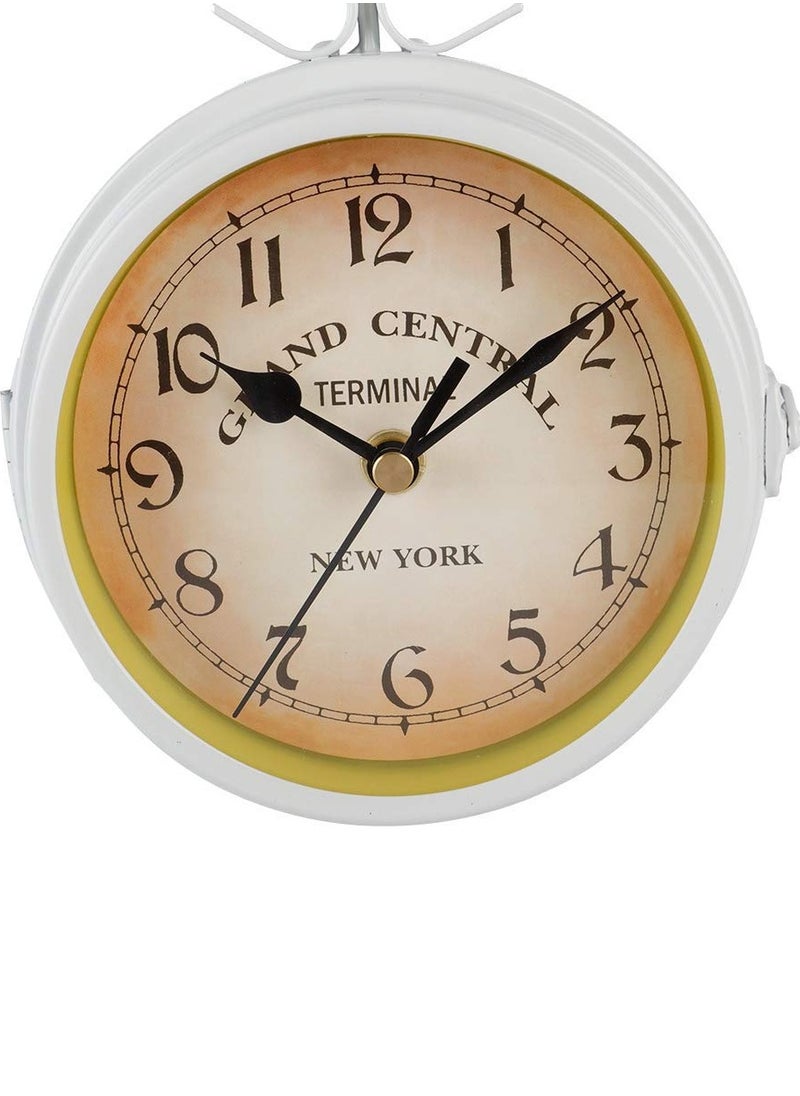SYOSI - Double Sided Wall Clock  Two Faces Clock Garden Clock Outdoor Clock 8.6inch Retro Double-Sided Wall Clock Full Mold Die Casting  Vintage Hanging Clock for Indoor Outdoors Garden Décor  White - Image 1