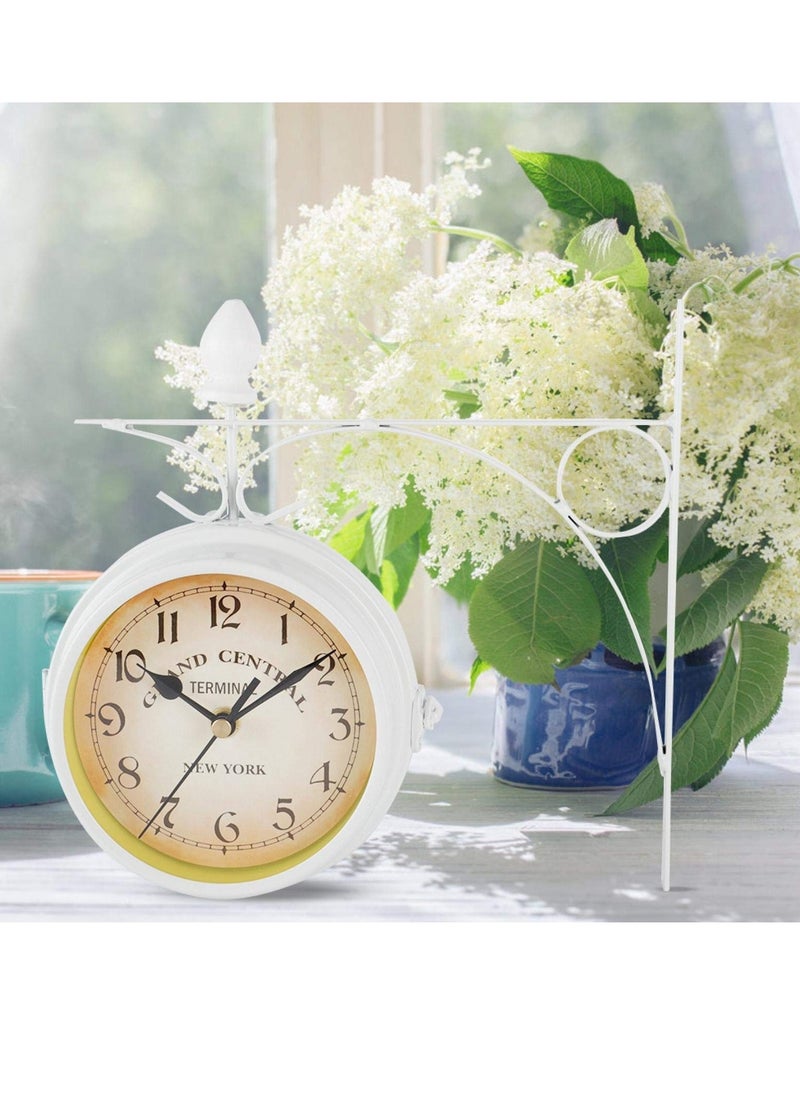 SYOSI - Double Sided Wall Clock  Two Faces Clock Garden Clock Outdoor Clock 8.6inch Retro Double-Sided Wall Clock Full Mold Die Casting  Vintage Hanging Clock for Indoor Outdoors Garden Décor  White - Image 1