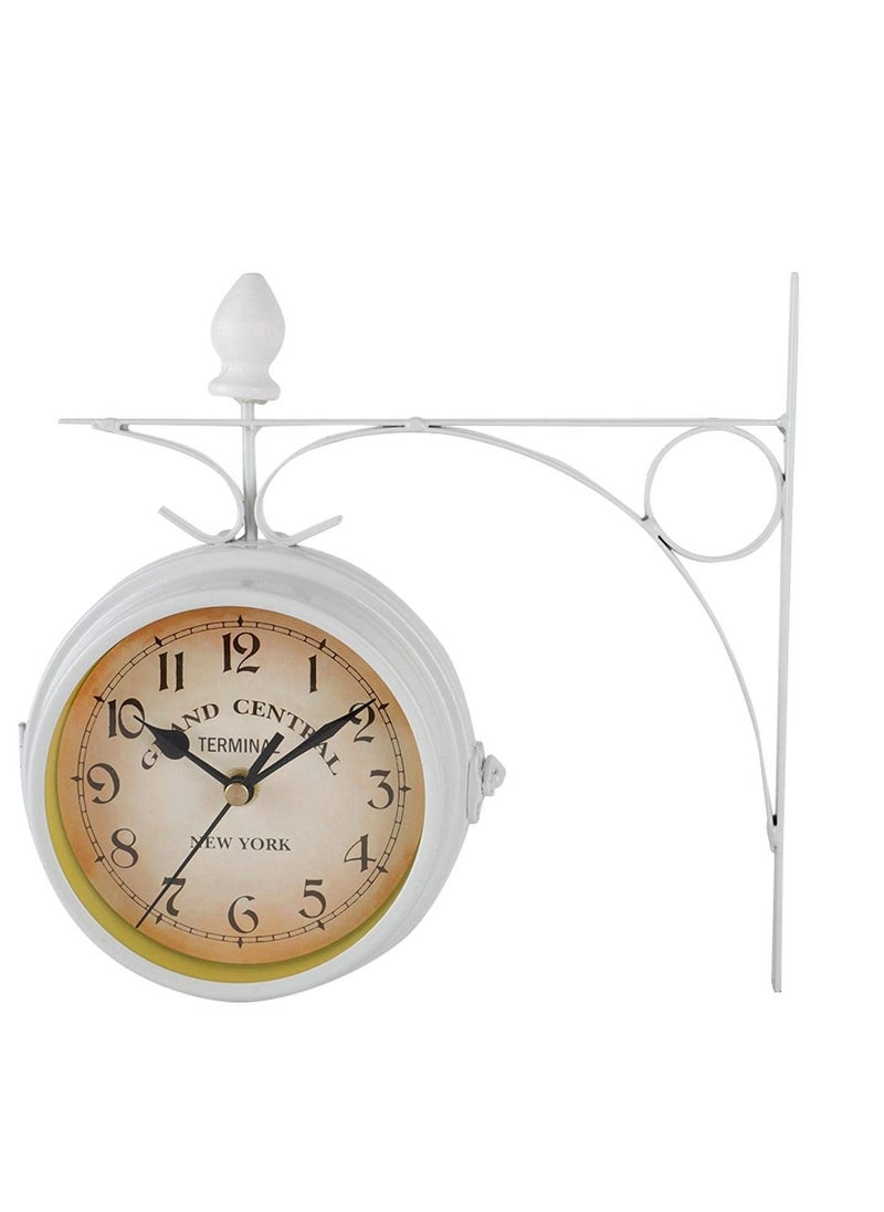 SYOSI - Double Sided Wall Clock  Two Faces Clock Garden Clock Outdoor Clock 8.6inch Retro Double-Sided Wall Clock Full Mold Die Casting  Vintage Hanging Clock for Indoor Outdoors Garden Décor  White - Image 1
