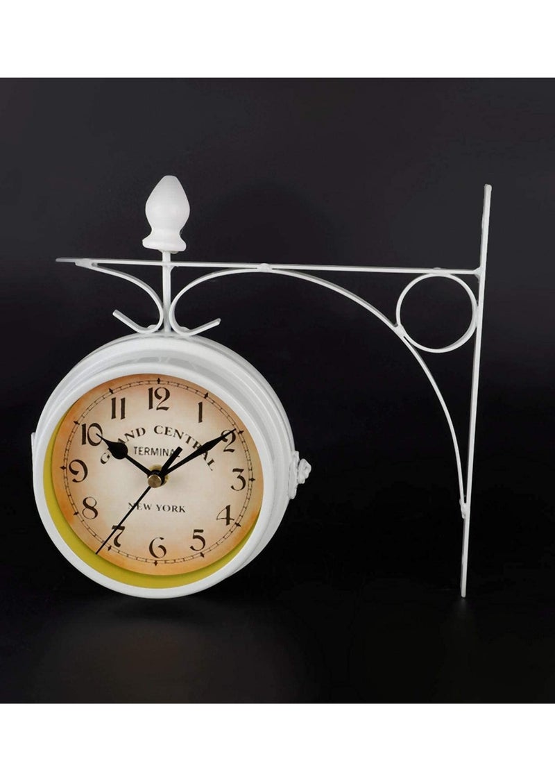 SYOSI - Double Sided Wall Clock  Two Faces Clock Garden Clock Outdoor Clock 8.6inch Retro Double-Sided Wall Clock Full Mold Die Casting  Vintage Hanging Clock for Indoor Outdoors Garden Décor  White - Image 1
