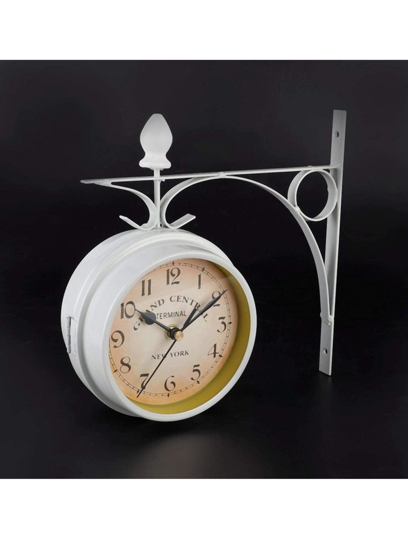 SYOSI - Double Sided Wall Clock  Two Faces Clock Garden Clock Outdoor Clock 8.6inch Retro Double-Sided Wall Clock Full Mold Die Casting  Vintage Hanging Clock for Indoor Outdoors Garden Décor  White - Image 1