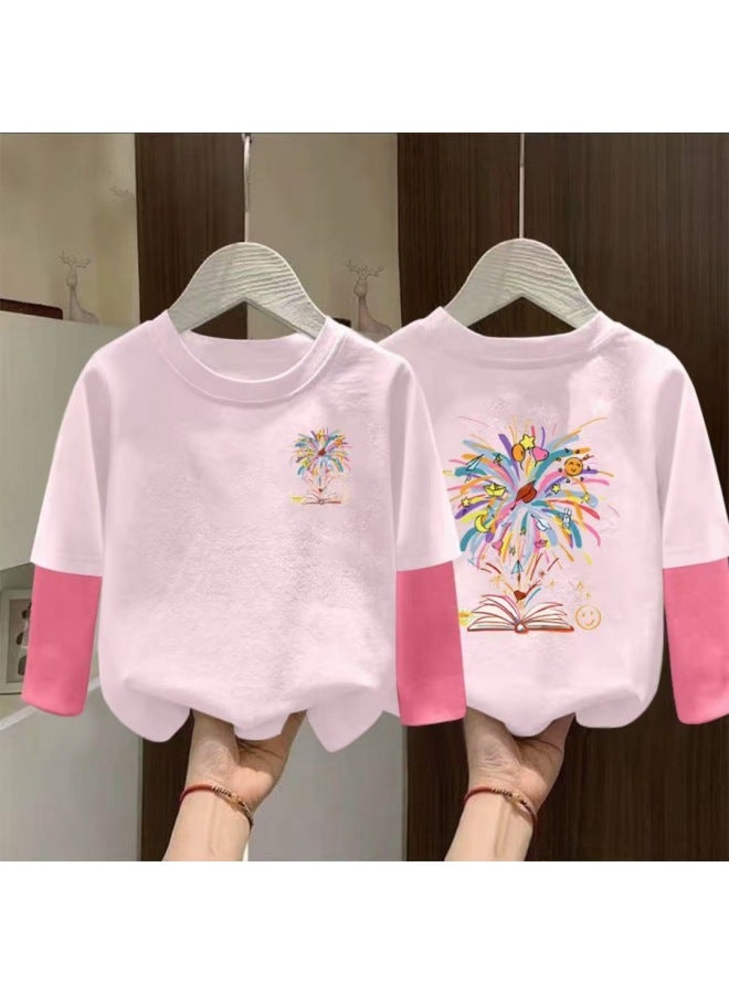Girls' Long Sleeve T-shirt Spring New Children's Cotton Top Little Girl Early Autumn Patchwork Color Block Base Layer