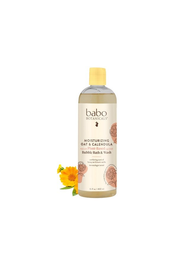 بابو بوتانيكالز حمام فقاعات وغسول مرطب 2 في 1 من أصل نباتي - مع آذريون عضوي وحليب الشوفان الطبيعي - للأطفال والصغار والكبار ذوي البشرة الحساسة - مضاد للحساسية ونباتي - 15 أونصة - Image 1