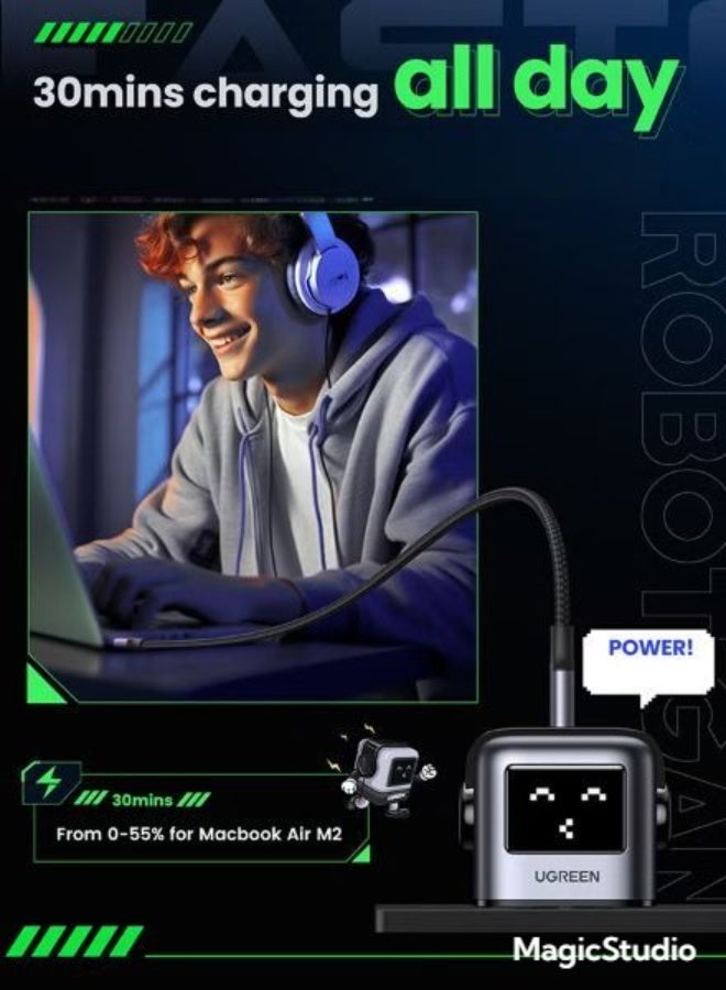 UGREEN ECO Uno 65W Type C Charger Dynamic Expression Display 2C1A USB C Charger With LED Screen Fun Charging Fast USB Type C Wall Adapter Portable Mini Size GaN Charger Adapter For iPhone 16 Series Galaxy S24 Space Gray - Image 4