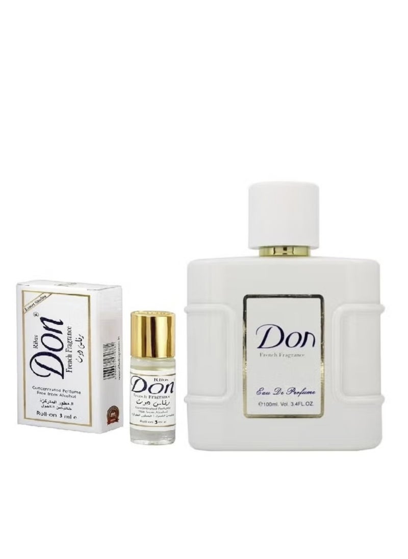 دون - مجموعة من عطر أو دو برفيوم 100 مل + عطر دون مركز رول اون برفيوم خالي من الكحول 3 مل - Image 1