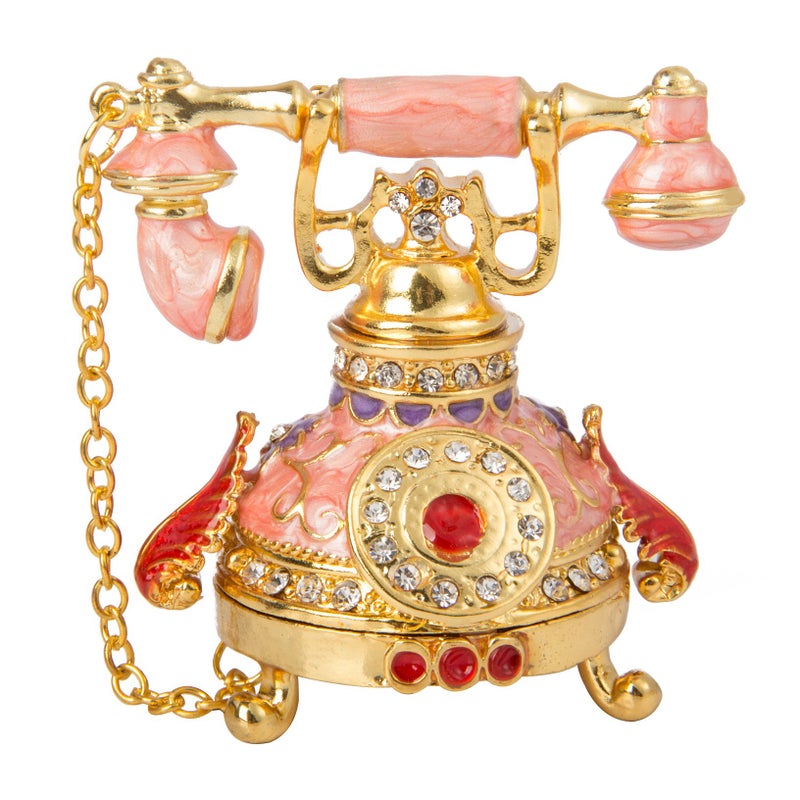 QIFU Vintage Small Pink Telephone Shaped Trinket Box with Rich Enamel and Sparkling Rhinestones Unique Gift for Family - Image 2