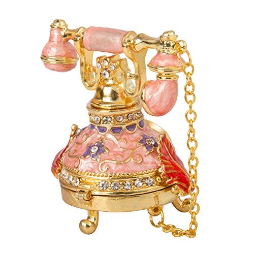 QIFU Vintage Small Pink Telephone Shaped Trinket Box with Rich Enamel and Sparkling Rhinestones Unique Gift for Family - Image 3