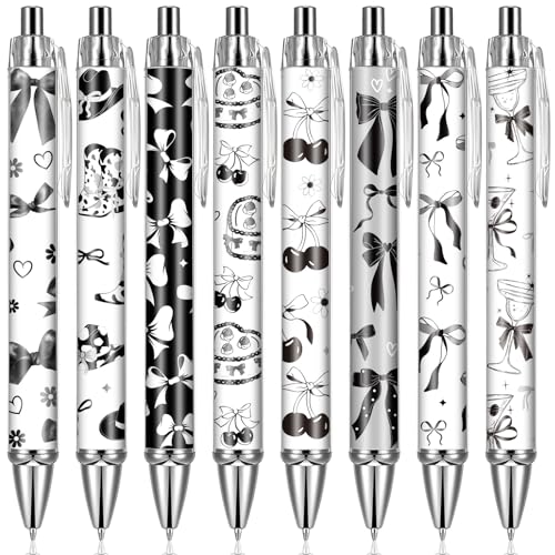 VorkiVecKi Black Bow Ballpoint Pens - 24 Pcs Coquette Stuff Retractable Gel Ink Ball Point Pen Gifts for Girls Dark Tie Writing School Supplies Fine Fancy Office Essentials for Nurse Teacher Assistant - Image 2