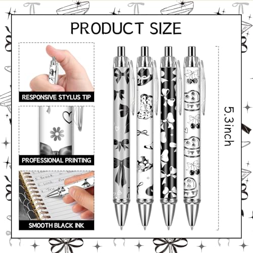VorkiVecKi Black Bow Ballpoint Pens - 24 Pcs Coquette Stuff Retractable Gel Ink Ball Point Pen Gifts for Girls Dark Tie Writing School Supplies Fine Fancy Office Essentials for Nurse Teacher Assistant - Image 4