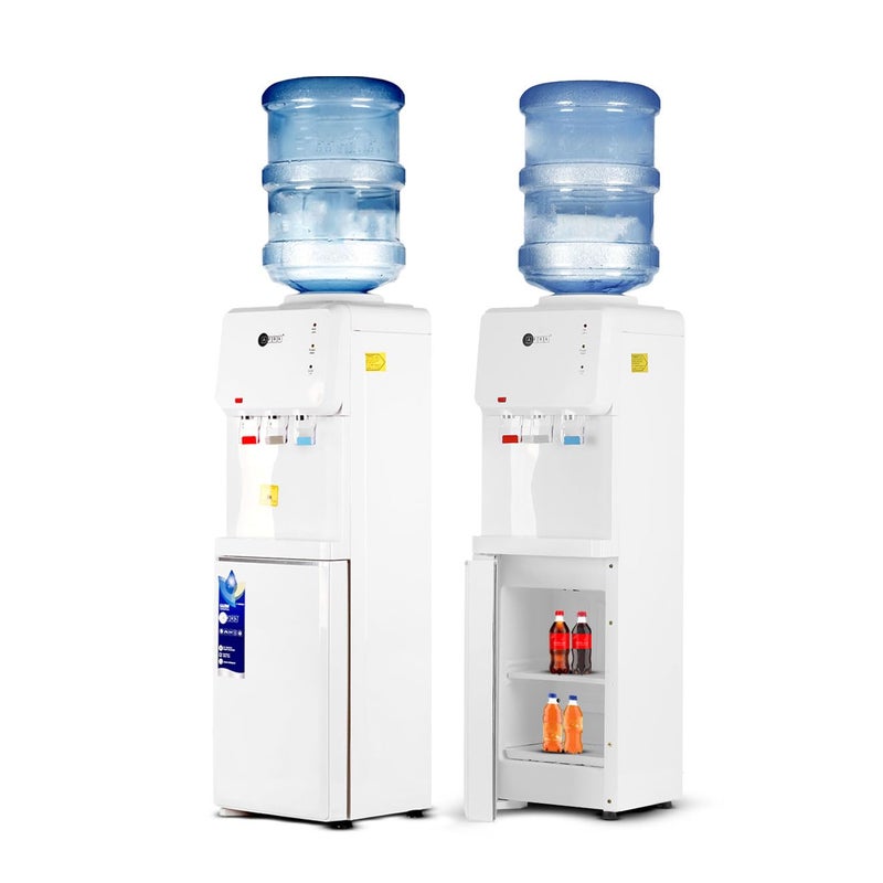 AFRA Top Loading Water Dispenser with Bottom Refrigerator 3 Tap Heating Power 550w Cooling Power 100w White, Dry Protection-Double thermostat, Rust Proof Water Tank, AF-9830WDWH, 2 Year Warranty
