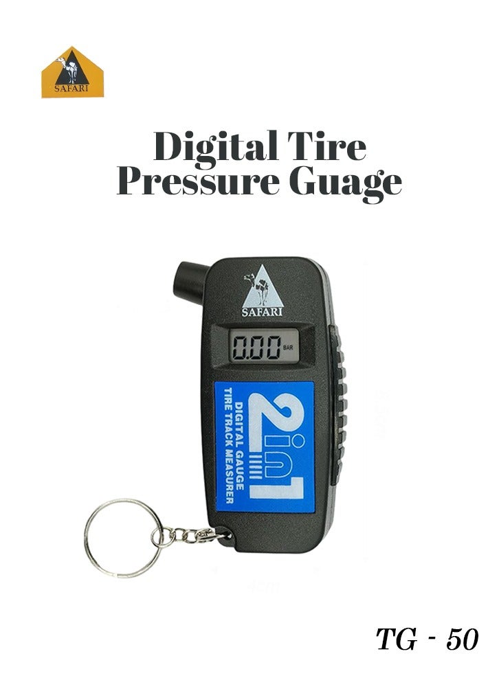 Safari Safari Digital Tire Pressure Gauge 2 in 1 LCD Air Pressure Tester and Tire Tread Depth Measurer for Cars Trucks Motorcycles Bicycles Portable Keychain Design Energy Saving Anti Slip- TG-50  - Image 1