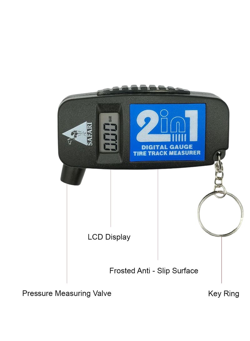 Safari Safari Digital Tire Pressure Gauge 2 in 1 LCD Air Pressure Tester and Tire Tread Depth Measurer for Cars Trucks Motorcycles Bicycles Portable Keychain Design Energy Saving Anti Slip- TG-50  - Image 3