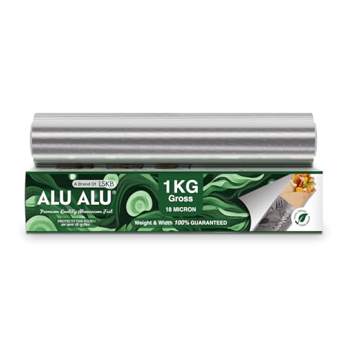 AluAlu ALU ALU 1 Kg Gross Silver Aluminium Foil | 18 Micron Thickness | Premium Quality | Keeps Food Fresh Always, Perfect for Food Wrapping, Packing, Storing and Serving | 41.69 Meters Net Guaranteed Length - Image 1