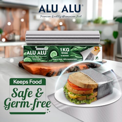 AluAlu ALU ALU 1 Kg Gross Silver Aluminium Foil | 18 Micron Thickness | Premium Quality | Keeps Food Fresh Always, Perfect for Food Wrapping, Packing, Storing and Serving | 41.69 Meters Net Guaranteed Length - Image 3
