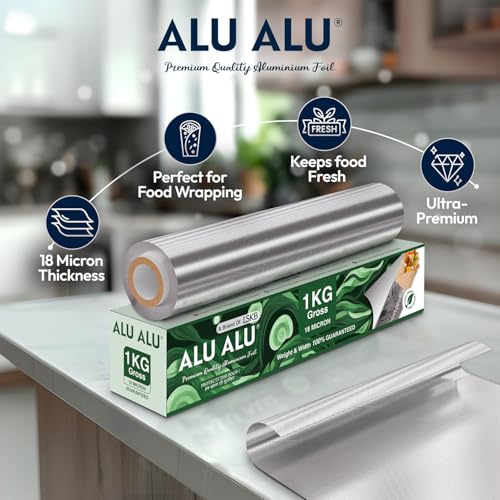 AluAlu ALU ALU 1 Kg Gross Silver Aluminium Foil | 18 Micron Thickness | Premium Quality | Keeps Food Fresh Always, Perfect for Food Wrapping, Packing, Storing and Serving | 41.69 Meters Net Guaranteed Length - Image 2