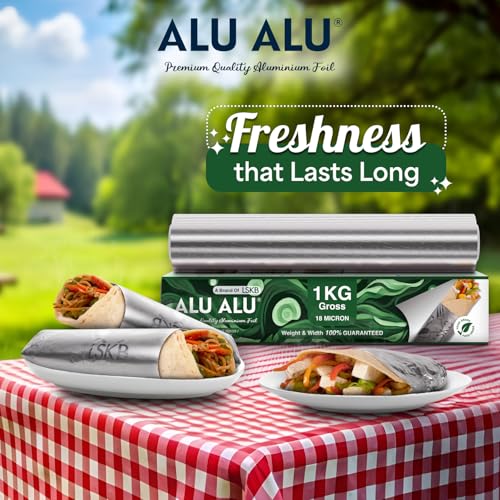 AluAlu ALU ALU 1 Kg Gross Silver Aluminium Foil | 18 Micron Thickness | Premium Quality | Keeps Food Fresh Always, Perfect for Food Wrapping, Packing, Storing and Serving | 41.69 Meters Net Guaranteed Length - Image 5
