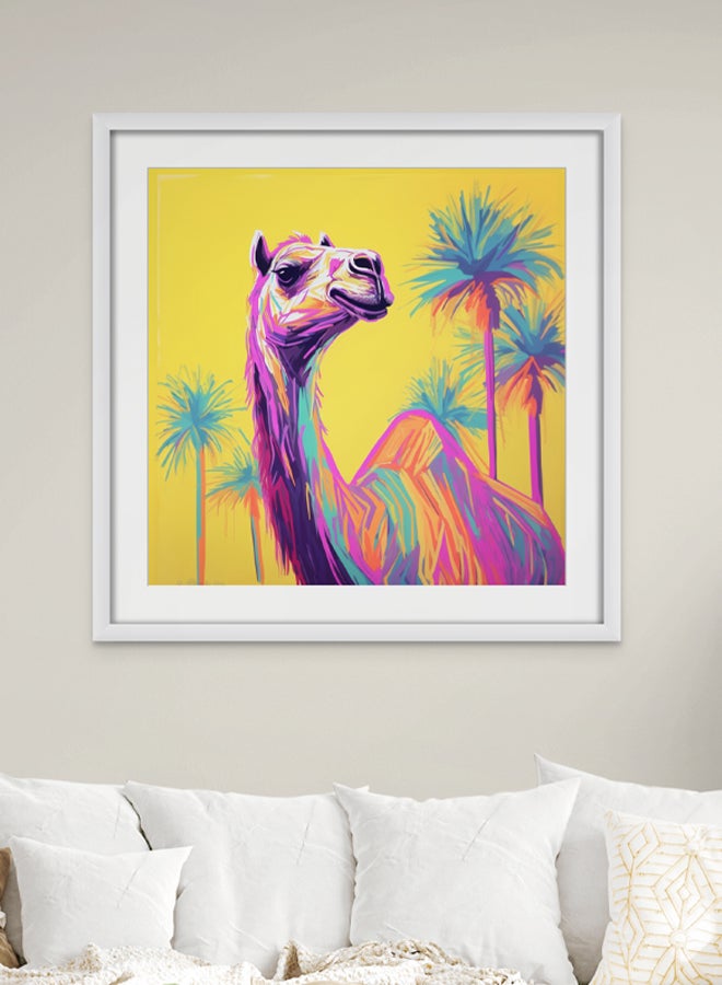 Art Decor Art Decor Camel and Palm Trees Pop Art Neon Colors Yellow Art Square Art with Matboard Modern Art Wall Art Wall Décor for Living Room Bedroom Home Office Gifting - Image 1