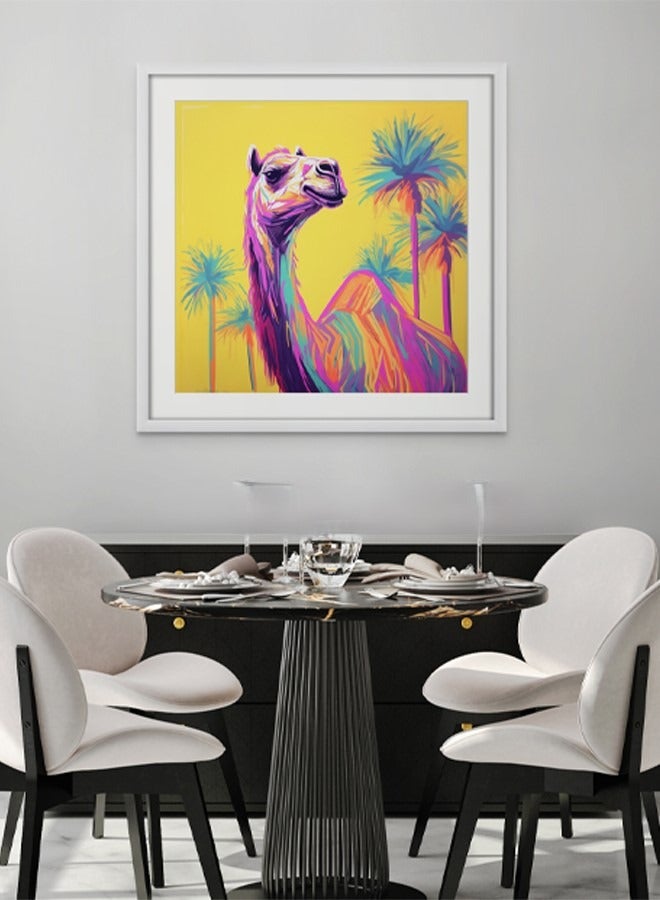 Art Decor Art Decor Camel and Palm Trees Pop Art Neon Colors Yellow Art Square Art with Matboard Modern Art Wall Art Wall Décor for Living Room Bedroom Home Office Gifting - Image 2
