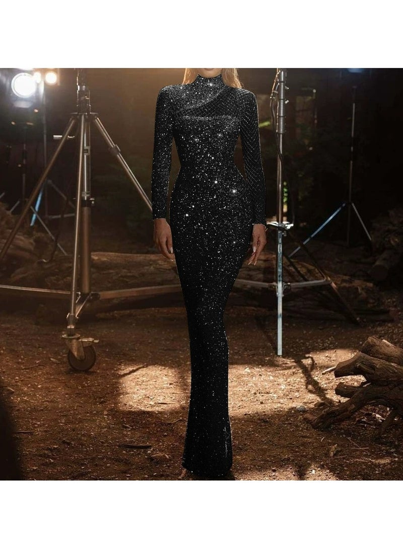 general فستان بدون أكتاف مع ياقة دائرية وتصميم ضيق، مزين بخيوط لامعة. - Image 1