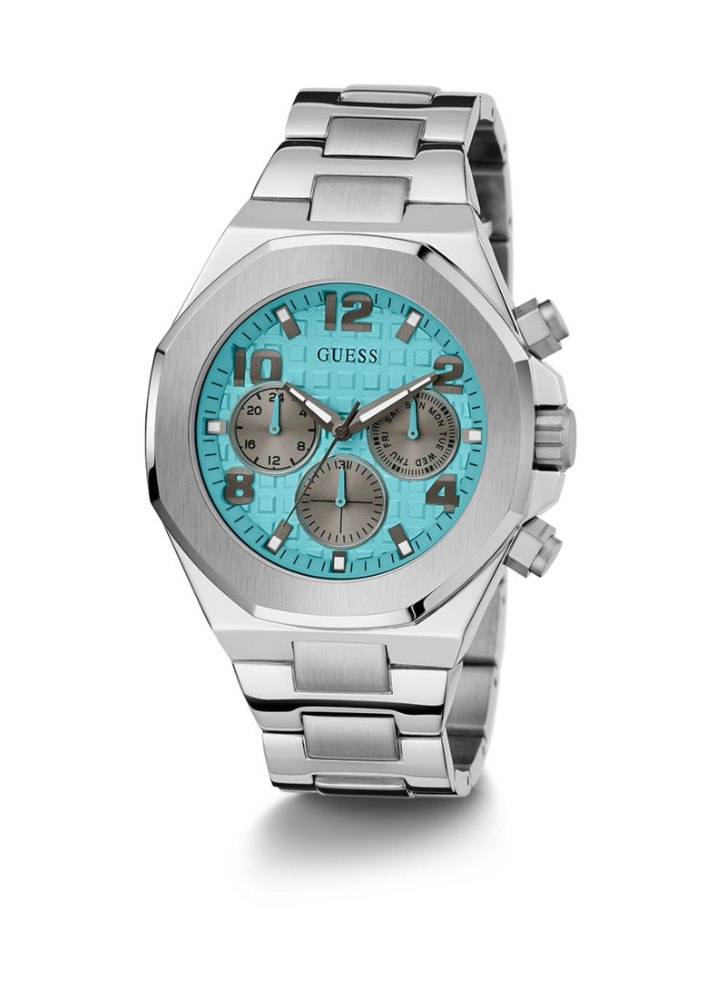 Guess Men's Silver Chronograph Stainless Steel triffany Blue Dial Strap Watch - GW0489G3 - Image 2