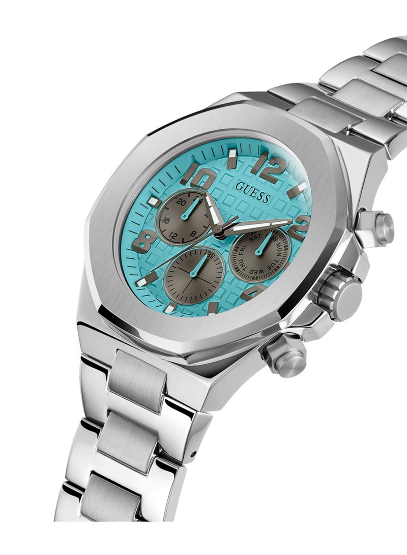 Guess Men's Silver Chronograph Stainless Steel triffany Blue Dial Strap Watch - GW0489G3 - Image 3