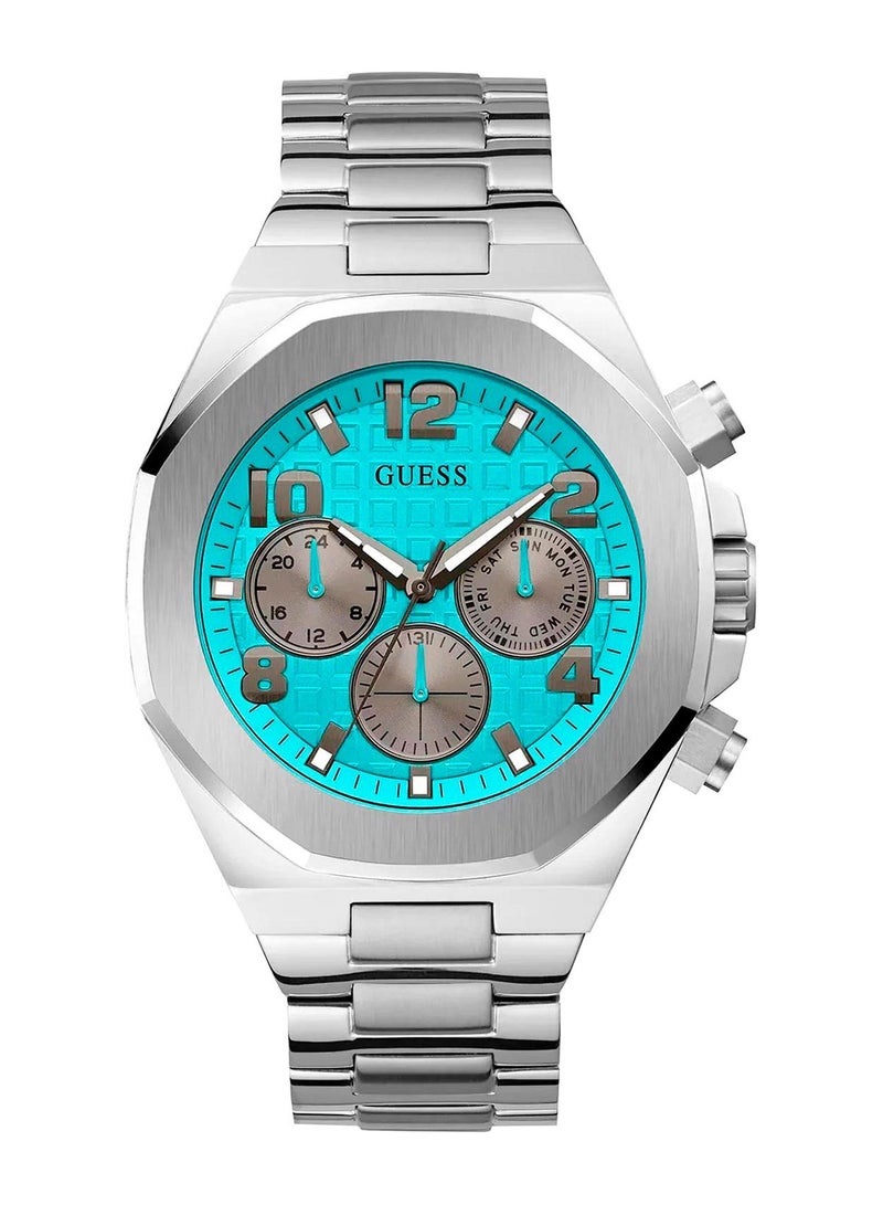 Guess Men's Silver Chronograph Stainless Steel triffany Blue Dial Strap Watch - GW0489G3 - Image 1