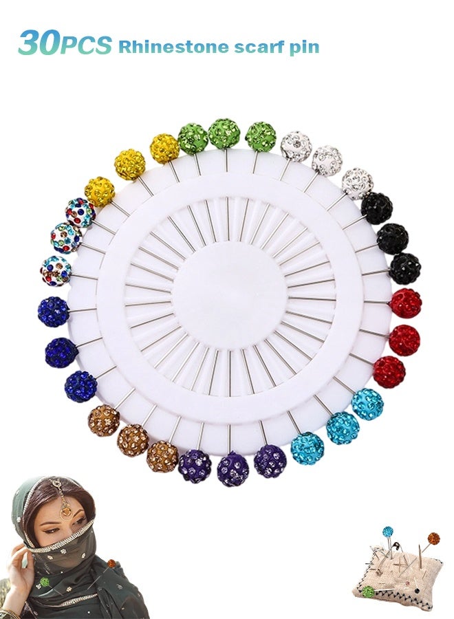 سويت لايف 30 قطعة من دبابيس الحجاب مع أغطية أمان - دبابيس وشاح الحجاب الإسلامي على شكل كرة من أحجار الراين الكريستالية الملونة - Image 1