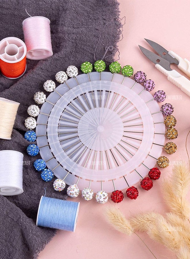 سويت لايف 30 قطعة من دبابيس الحجاب مع أغطية أمان - دبابيس وشاح الحجاب الإسلامي على شكل كرة من أحجار الراين الكريستالية الملونة - Image 5