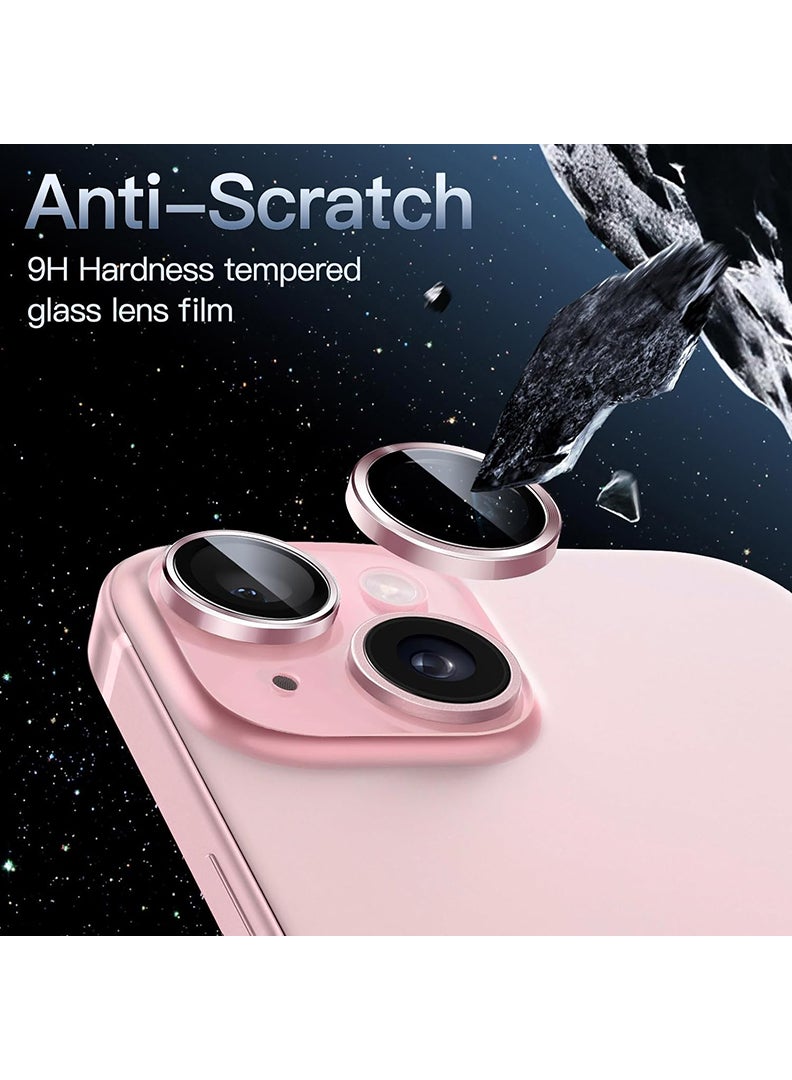 Theodor iPhone 13/ 13 Mini 2 Pcs Camera Lens Protector With 9H Tempered HD Glass Camera Cover Anti Scratch Aluminum Alloy Camera Ring, Pink - Image 3