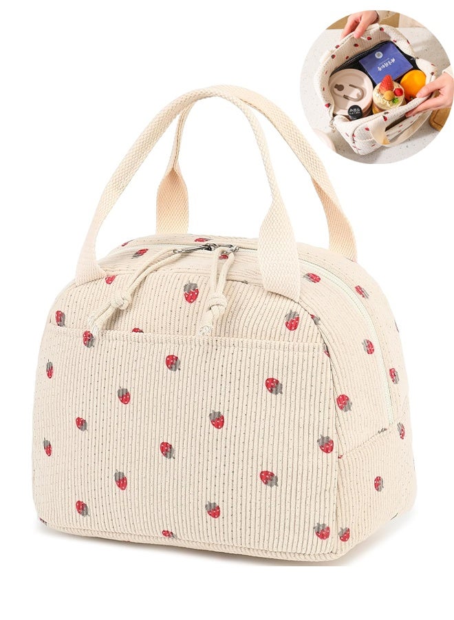 LENND Insulated Lunch Box Bag, Large Capacity Corduroy Lunch Tote Bags, Leakproof Cooler Lunch Case for Travel Work Picnic, 26 x 18x 21 cm - Image 1