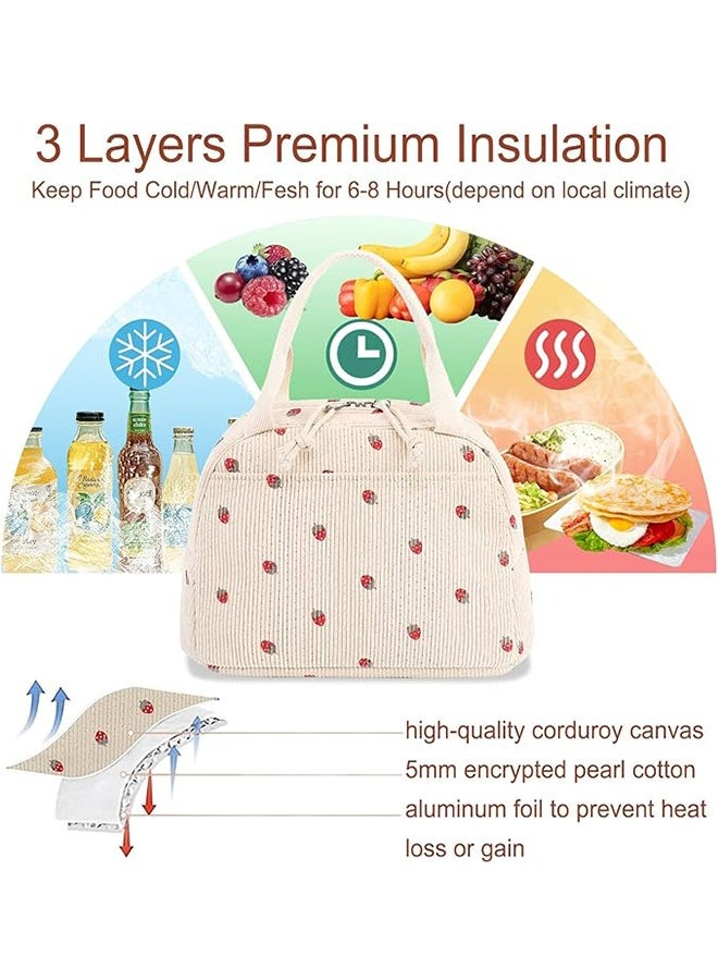 LENND Insulated Lunch Box Bag, Large Capacity Corduroy Lunch Tote Bags, Leakproof Cooler Lunch Case for Travel Work Picnic, 26 x 18x 21 cm - Image 3